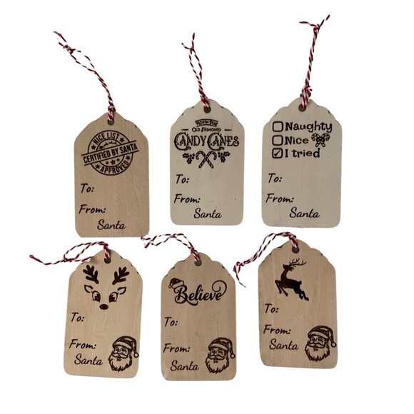 Christmas Gift Tags Ornaments Holiday Gift Tags Wood Gift Tags set of 6 - Picture 1 of 7